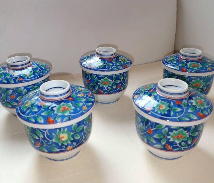 Amazon.co.jp: 有田焼 喜峰窯 茶碗蒸し 蓋付き御椀 5客セット
